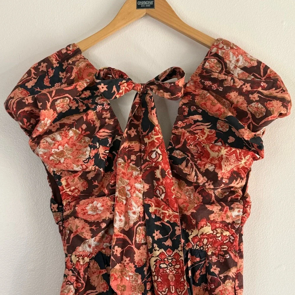 NEW Anthropologie Tie-Back Floral Midi Dress Red Motif Women’s Size 4